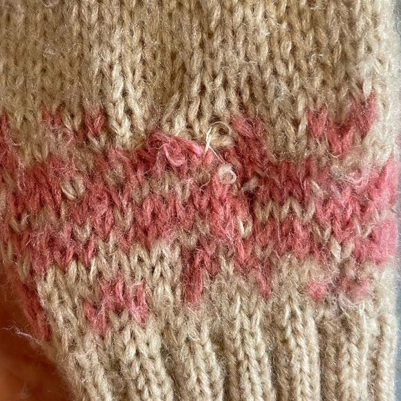 Free People Fair Isle Nordic Alpine Wool Blend Sweater Tan/Pink | SZ M - Picture 10 of 13